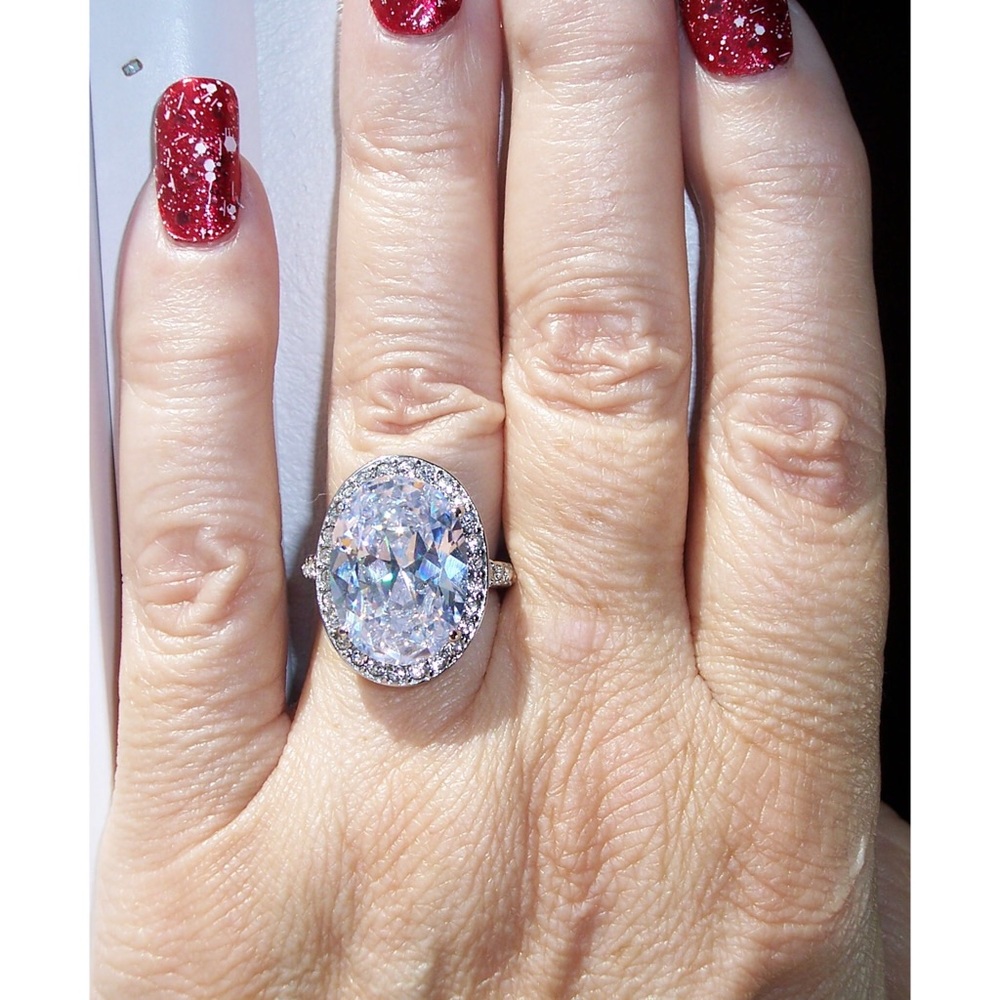 STAINLESS STEEL Huge 12.86 Carat Cubic Zirconia Halo Ring - Picture 15 of 15